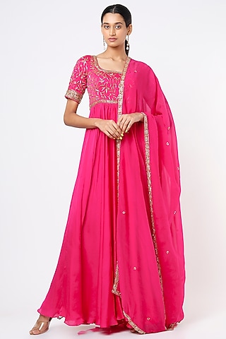 Fuchsia Jaal Embroidered Anarkali Set by Ease