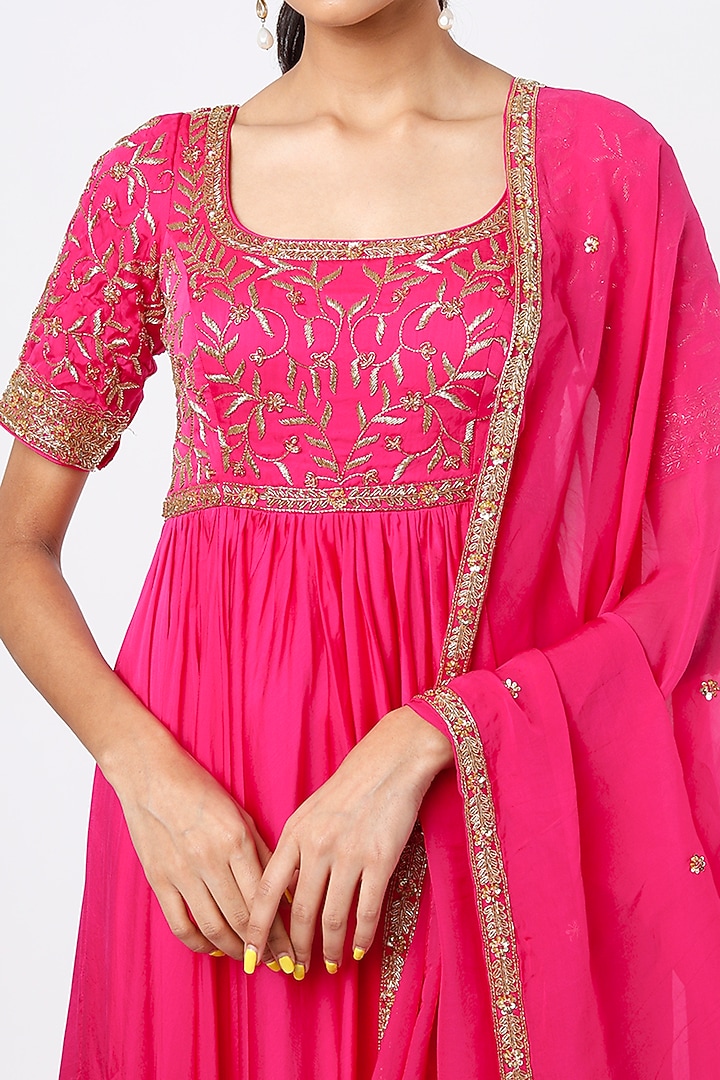 Fuchsia Jaal Embroidered Wedding Anarkali Set by Ease at Pernia's Pop Up Shop