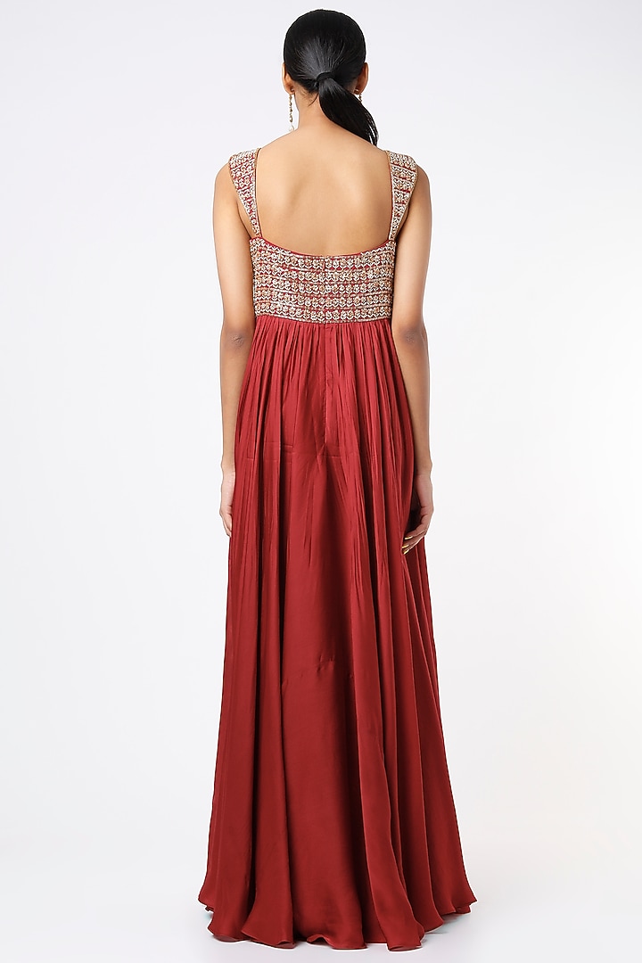Red Embroidered Wedding Anarkali Set by Ease at Pernia's Pop Up Shop