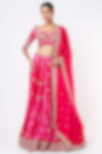 Hot Pink Embroidered Bridal Lehenga Set by Ease at Pernia's Pop Up Shop