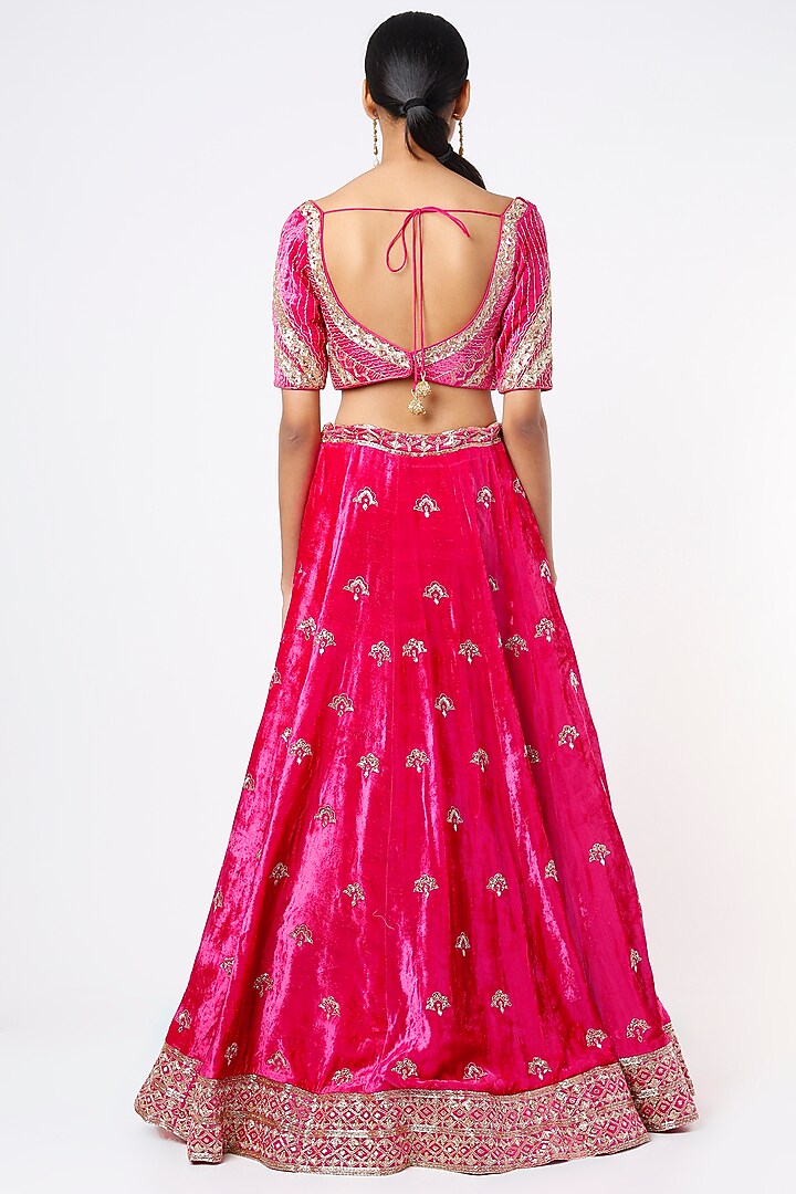 Hot Pink Embroidered Bridal Lehenga Set by Ease at Pernia's Pop Up Shop