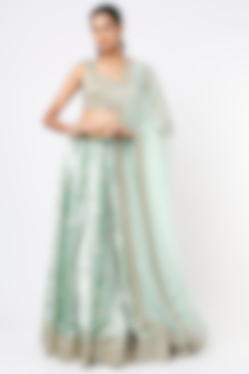 Mint Embroidered Lehenga Set by Ease