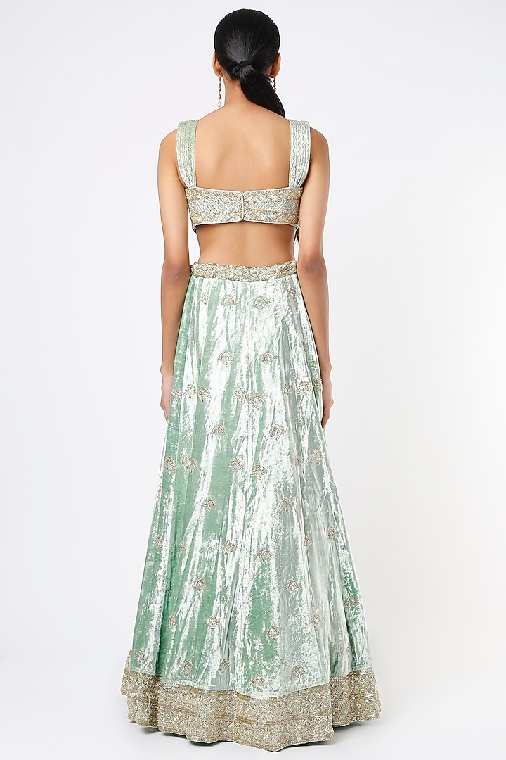 Mint Embroidered Bridal Lehenga Set by Ease at Pernia's Pop Up Shop
