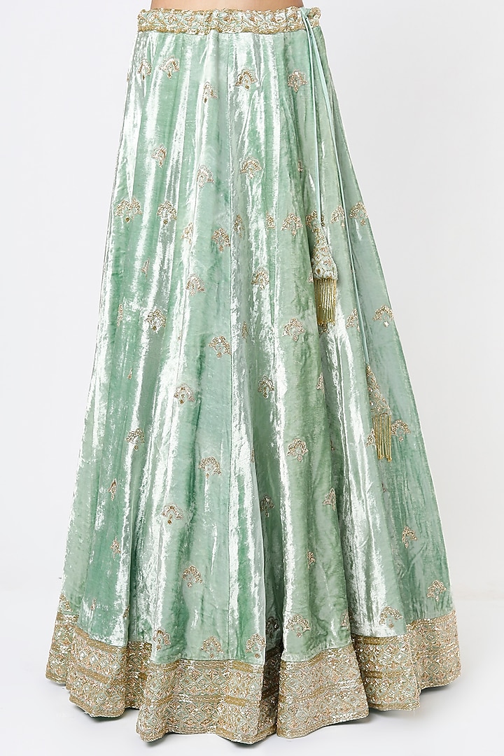 Mint Embroidered Bridal Lehenga Set by Ease at Pernia's Pop Up Shop