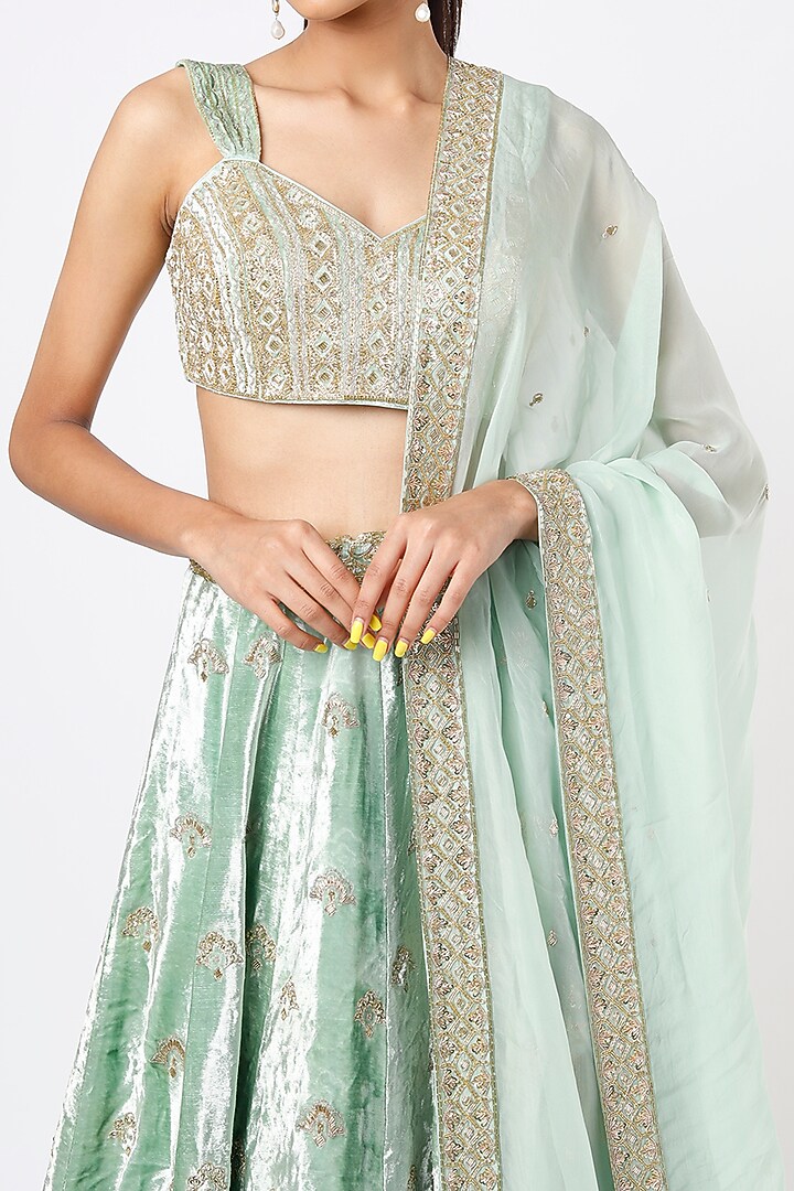 Mint Embroidered Bridal Lehenga Set by Ease at Pernia's Pop Up Shop