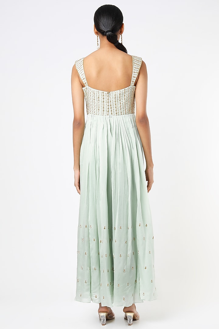 Mint Embroidered Wedding Anarkali Set by Ease at Pernia's Pop Up Shop