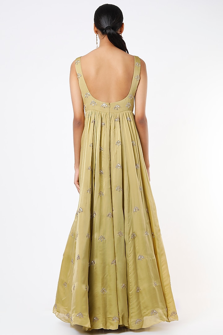 Olive Butta Embroidered Wedding Anarkali Set by Ease at Pernia's Pop Up Shop