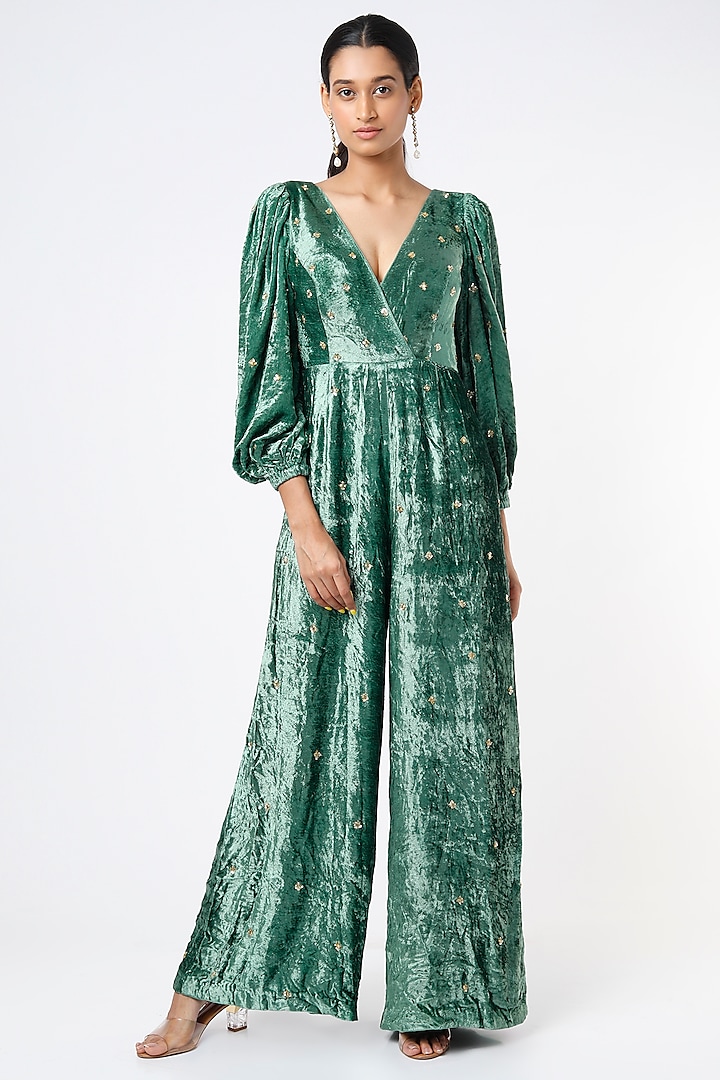 Turquoise Embroidered Jumpsuit by Ease