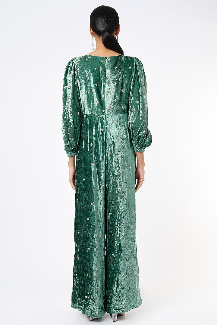 Turquoise Embroidered Jumpsuit by Ease at Pernia's Pop Up Shop