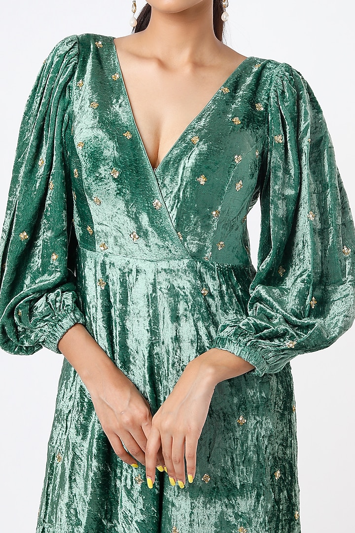 Turquoise Embroidered Jumpsuit by Ease at Pernia's Pop Up Shop