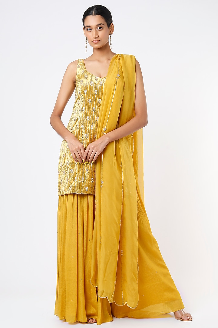 Golden Yellow Embroidered Kurta Set by Ease