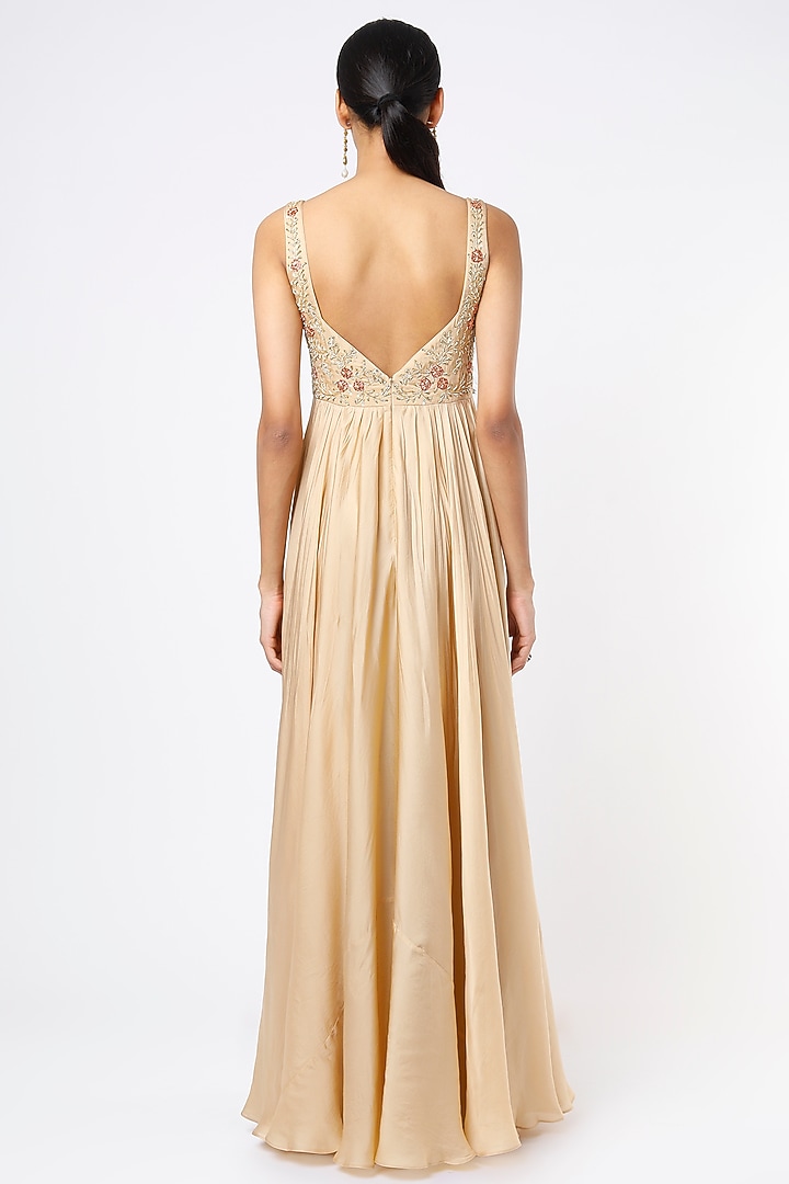 Beige Embroidered Wedding Anarkali Set by Ease at Pernia's Pop Up Shop