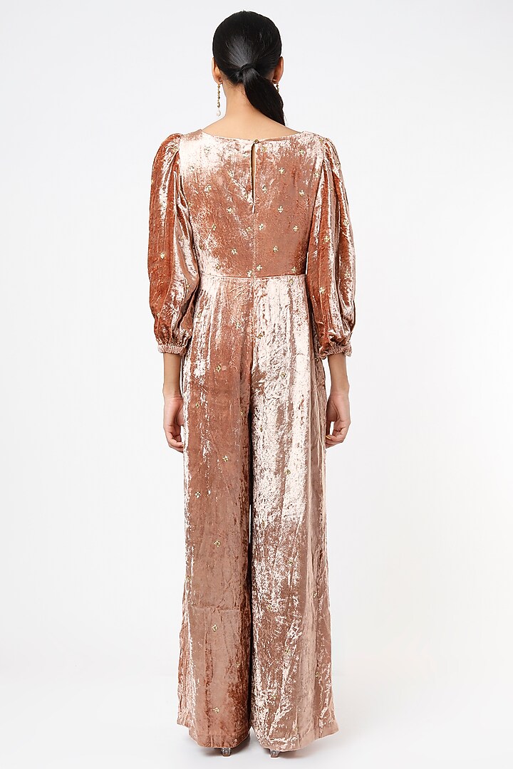 Beige Embroidered Jumpsuit by Ease at Pernia's Pop Up Shop