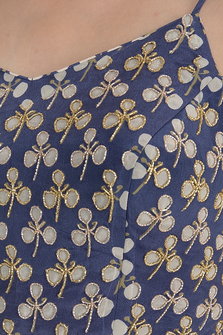 Blue Embroidered & Printed Wedding Lehenga Set by Ease at Pernia's Pop Up Shop