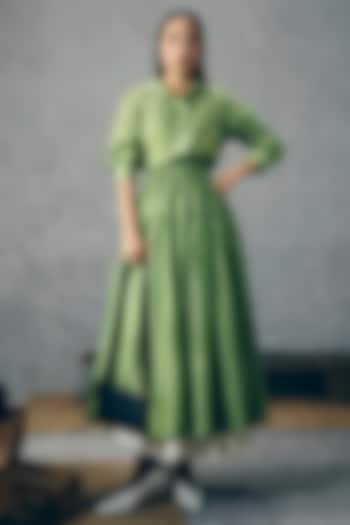 Pista Green Silk Midi Summer Dress by Ease at Pernia's Pop Up Shop