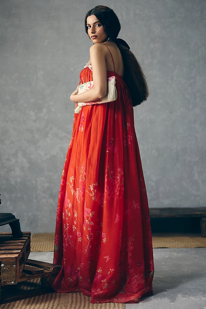 Red Organza Silk Floral Printed Jumpsuit With Jacket by Ease at Pernia's Pop Up Shop