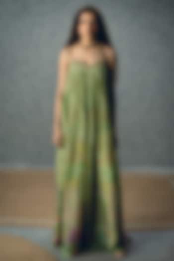 Pista Green Organza Silk Floral Printed Jumpsuit With Jacket by Ease at Pernia's Pop Up Shop