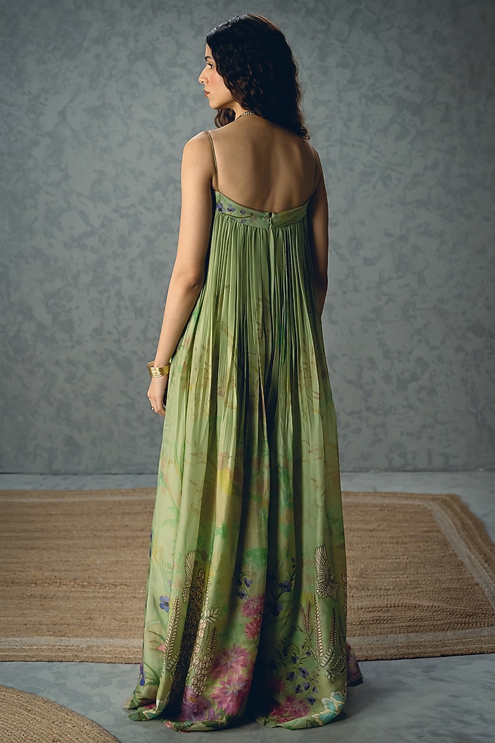 Pista Green Organza Silk Floral Printed Jumpsuit With Jacket by Ease at Pernia's Pop Up Shop