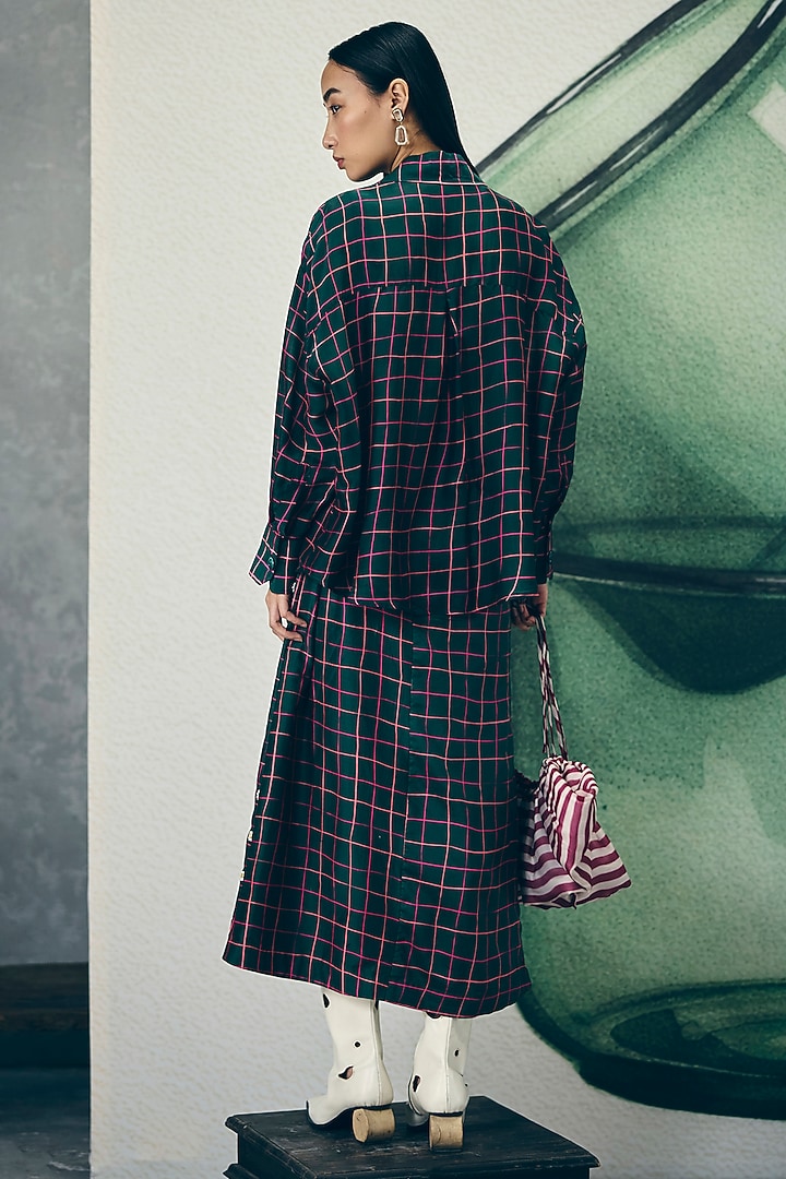Bottle Green Silk Organza Jacket Set by Ease at Pernia's Pop Up Shop