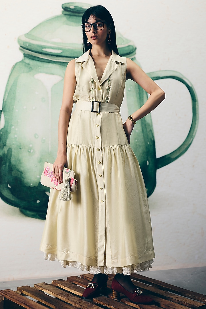 Ivory Silk Midi Summer Dress by Ease at Pernia's Pop Up Shop