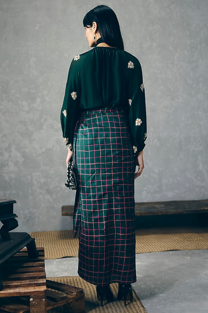 Bottle Green Gokul Chiniya Wrap-Skirt Set by Ease at Pernia's Pop Up Shop