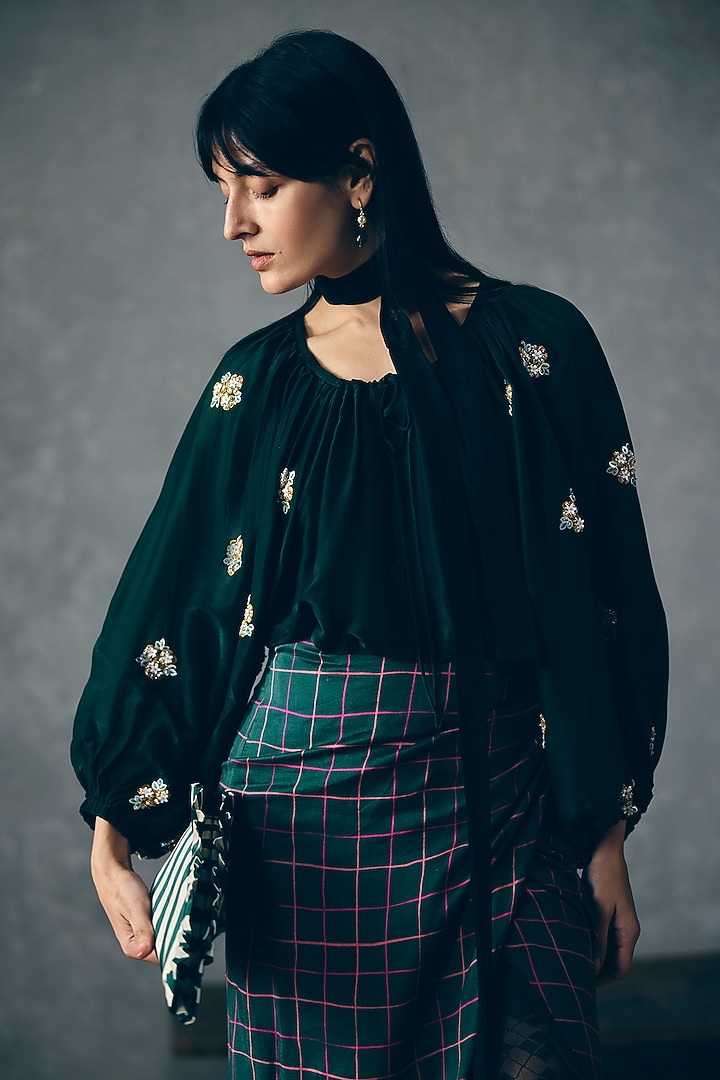 Bottle Green Gokul Chiniya Wrap-Skirt Set by Ease at Pernia's Pop Up Shop