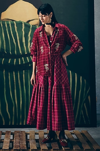 Maroon Poplin Skirt Set by Ease