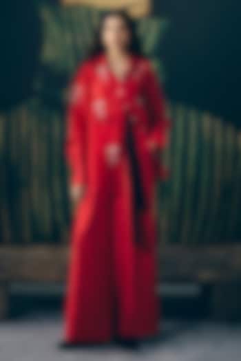 Red Silk Organza Checkered Co-Ord Set by Ease at Pernia's Pop Up Shop