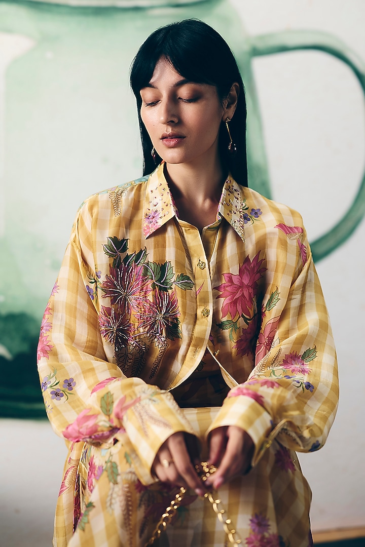 Pale Yellow Silk Flowy Skirt Set by Ease at Pernia's Pop Up Shop