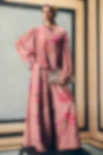 Pink China Silk Gingham Printed Co-Ord Set by Ease at Pernia's Pop Up Shop