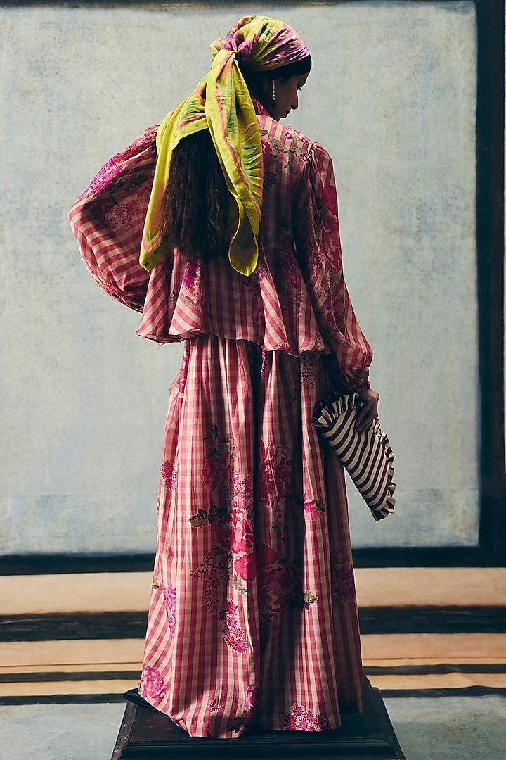 Pink China Silk Gingham Printed Co-Ord Set by Ease at Pernia's Pop Up Shop