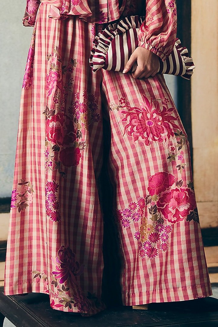 Pink China Silk Gingham Printed Co-Ord Set by Ease at Pernia's Pop Up Shop