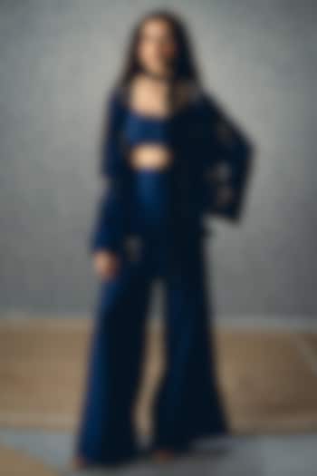 Navy Blue Sarthak Silk Co-Ord Set by Ease at Pernia's Pop Up Shop