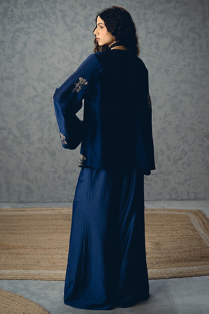Navy Blue Sarthak Silk Co-Ord Set by Ease at Pernia's Pop Up Shop