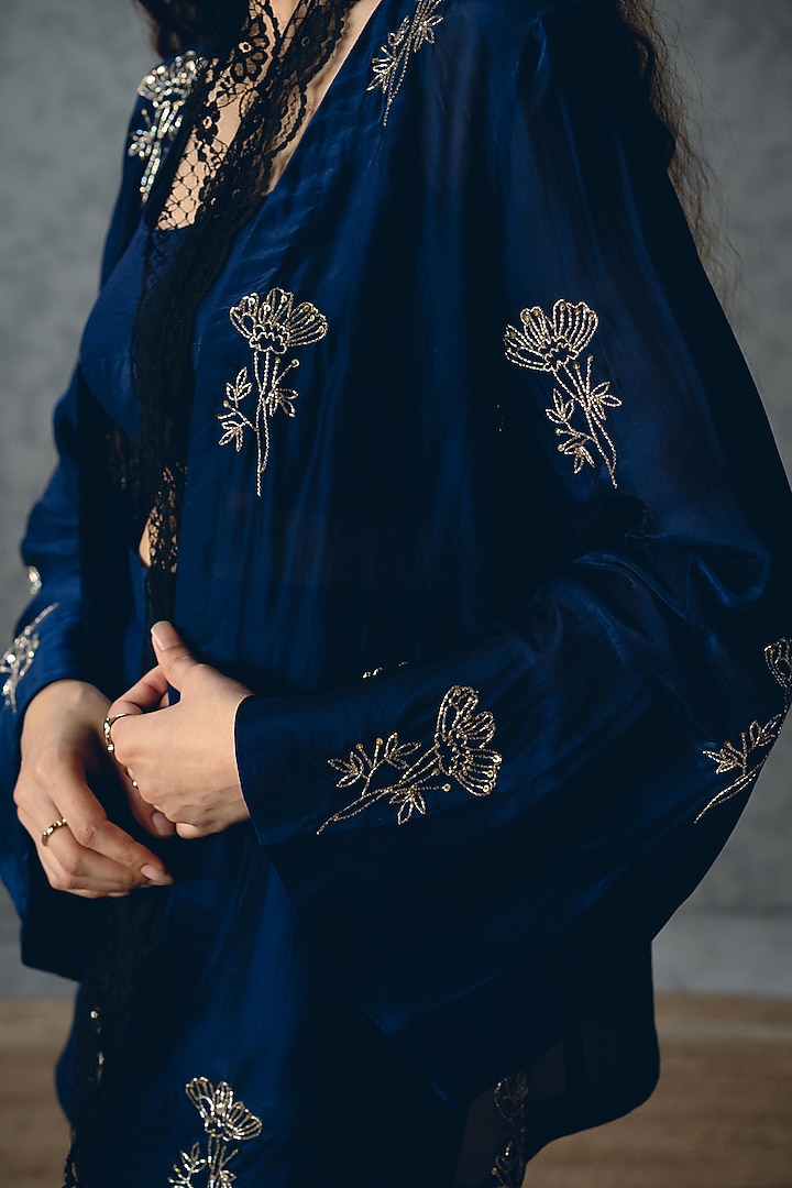Navy Blue Sarthak Silk Co-Ord Set by Ease at Pernia's Pop Up Shop