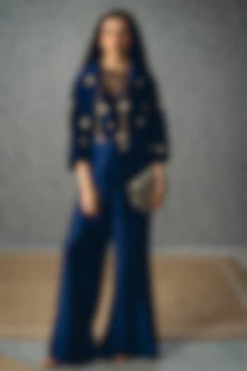 Navy Blue Silk Organza Co-Ord Set by Ease at Pernia's Pop Up Shop