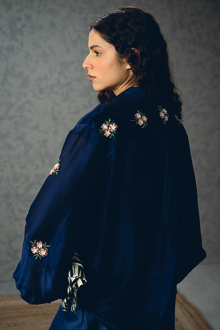 Navy Blue Silk Organza Co-Ord Set by Ease at Pernia's Pop Up Shop