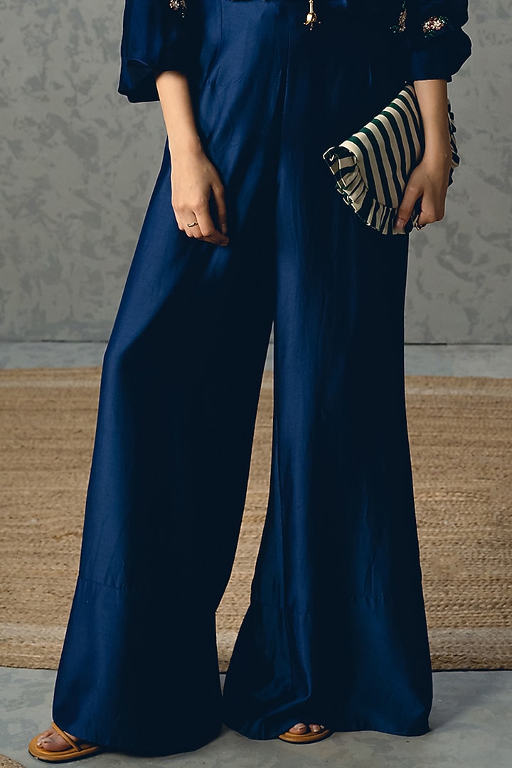 Navy Blue Silk Organza Co-Ord Set by Ease at Pernia's Pop Up Shop