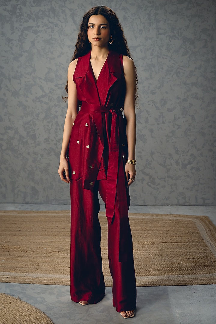 Burgundy Russian Silk Co-Ord Set by Ease at Pernia's Pop Up Shop