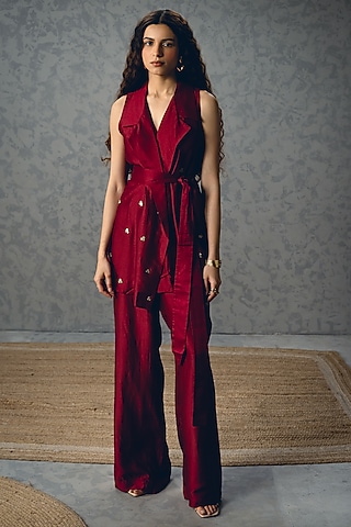 Burgundy Russian Silk Co-Ord Set by Ease