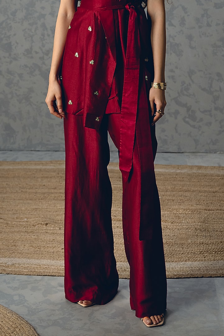 Burgundy Russian Silk Co-Ord Set by Ease at Pernia's Pop Up Shop
