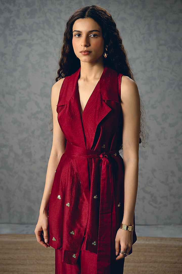 Burgundy Russian Silk Co-Ord Set by Ease at Pernia's Pop Up Shop