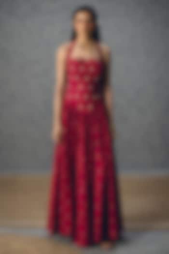 Maroon Poplin Checkered Maxi Vacation Dress by Ease at Pernia's Pop Up Shop