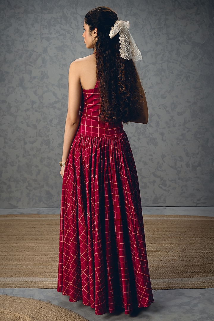 Maroon Poplin Checkered Maxi Vacation Dress by Ease at Pernia's Pop Up Shop