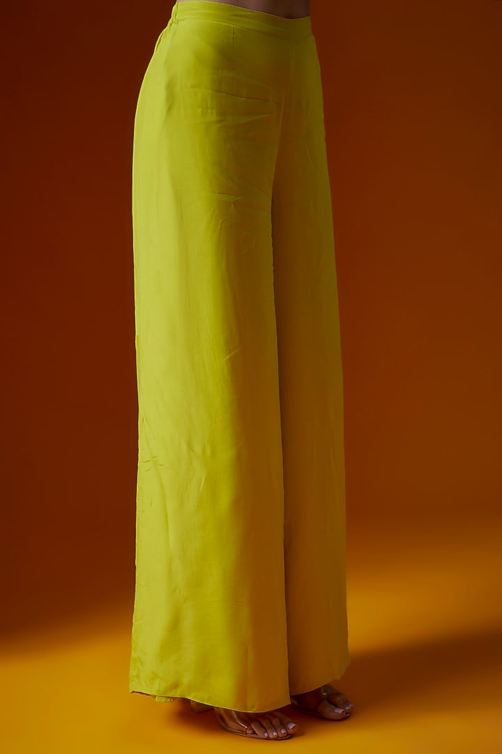 Citric Yellow Pure Crepe Embroidered High-Low Party Wear Anarkali Set by Ease at Pernia's Pop Up Shop