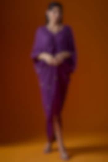 Purple Pure Crepe Embroidered Kaftan by Ease