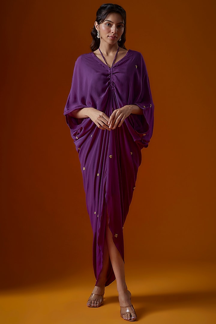 Purple Pure Crepe Embroidered Kaftan by Ease