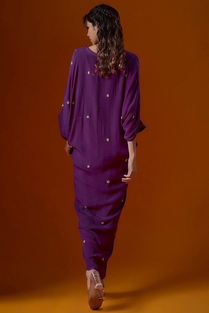 Purple Pure Crepe Embroidered Kaftan by Ease at Pernia's Pop Up Shop