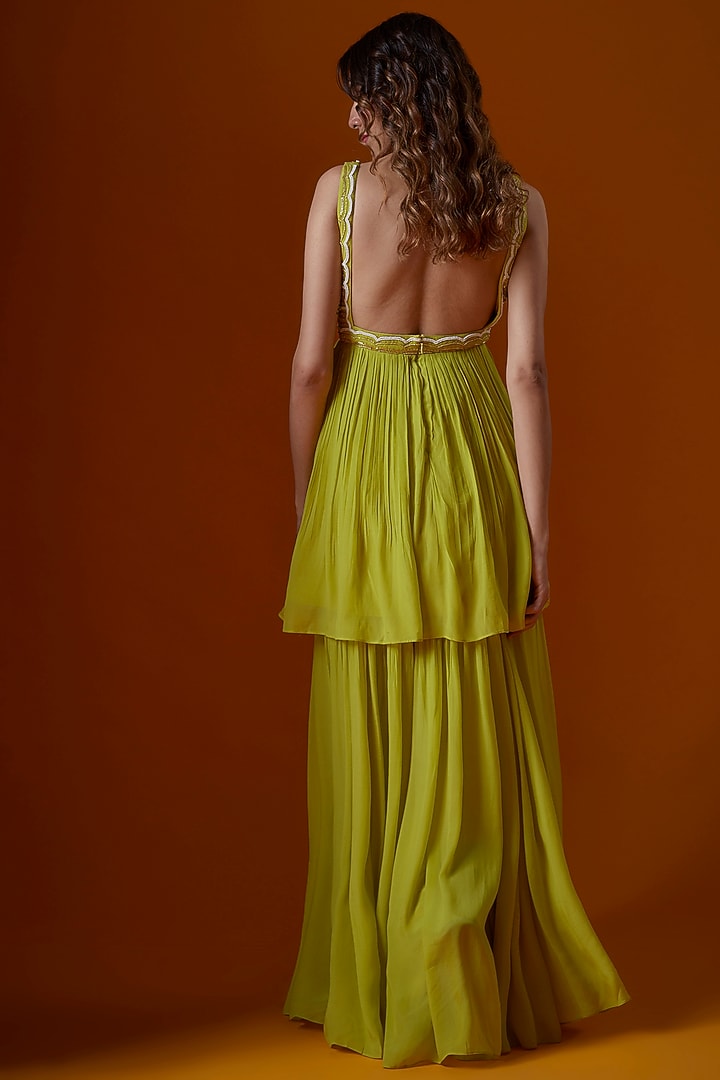 Lime Pure Crepe Wedding Sharara Set by Ease at Pernia's Pop Up Shop
