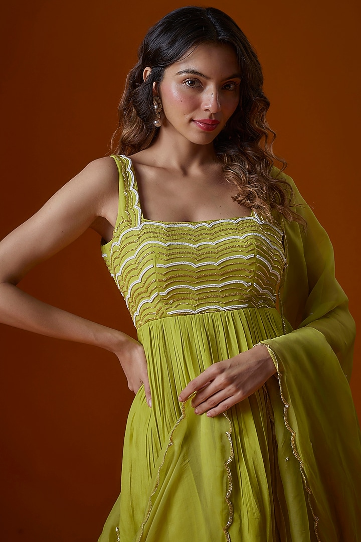 Lime Pure Crepe Wedding Sharara Set by Ease at Pernia's Pop Up Shop